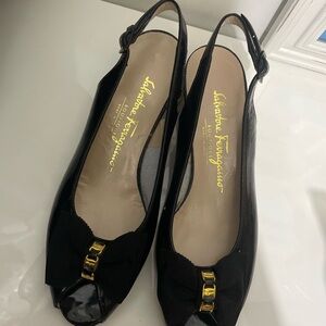 Salvatore Ferragamo Black Peep Toe Slingback Shoes